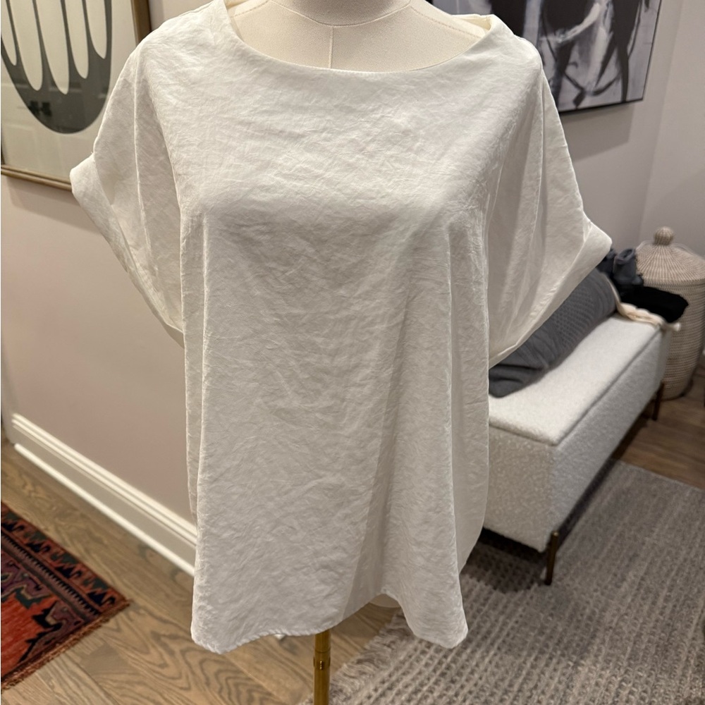Buru White Boxy Blouse with Cuffed Sleeves - Sz S